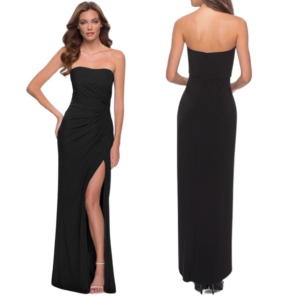 LA FEMME NWT Black Strapless Ruched Gown - Picture 13 of 15